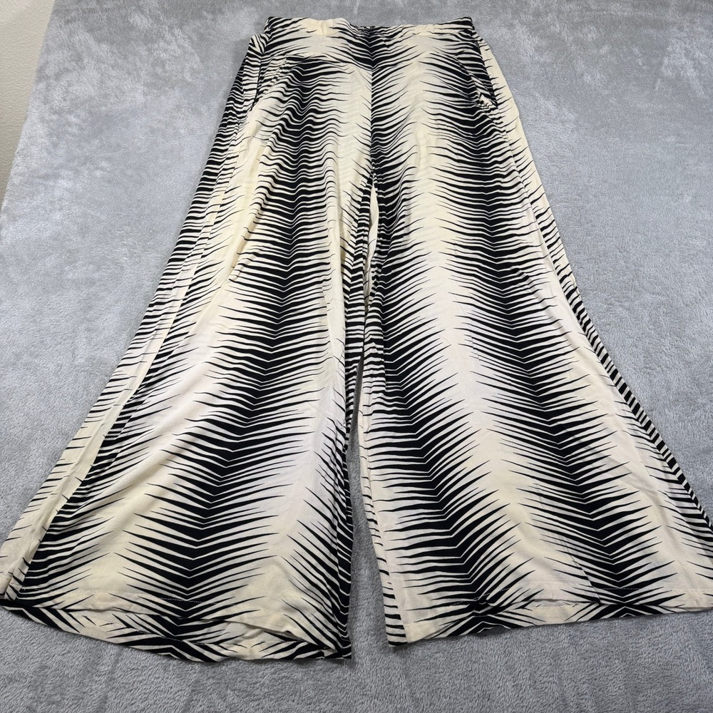 Ava Sky Fighting Eel Thea Wide Leg Pants Women Large White Zebra High Rise